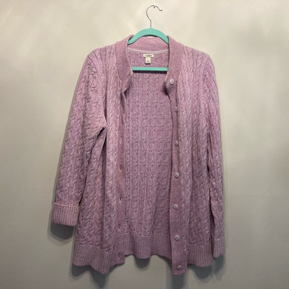 LL Bean Lg Double L Cardigan Cotton. Heathered - Picture 3 of 7